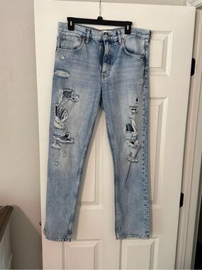 Zara Light Blue Ripped Slim-Straight Jeans